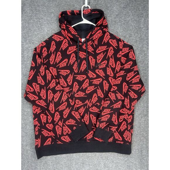 Nike Other - Nike Essentials Hoodie Mens 2XLT‎ Red Black All Over Print Logo DD4847-657